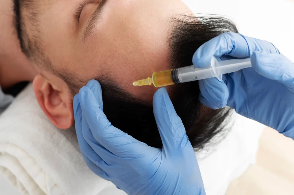 high angle man getting prp treatment
